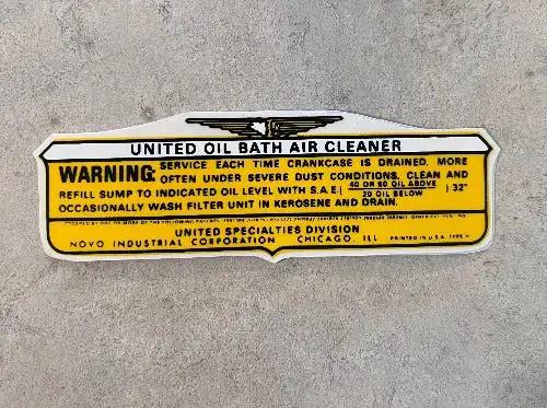 Studebaker United 1938-1962 Oil Bath Air Cleaner DECAL