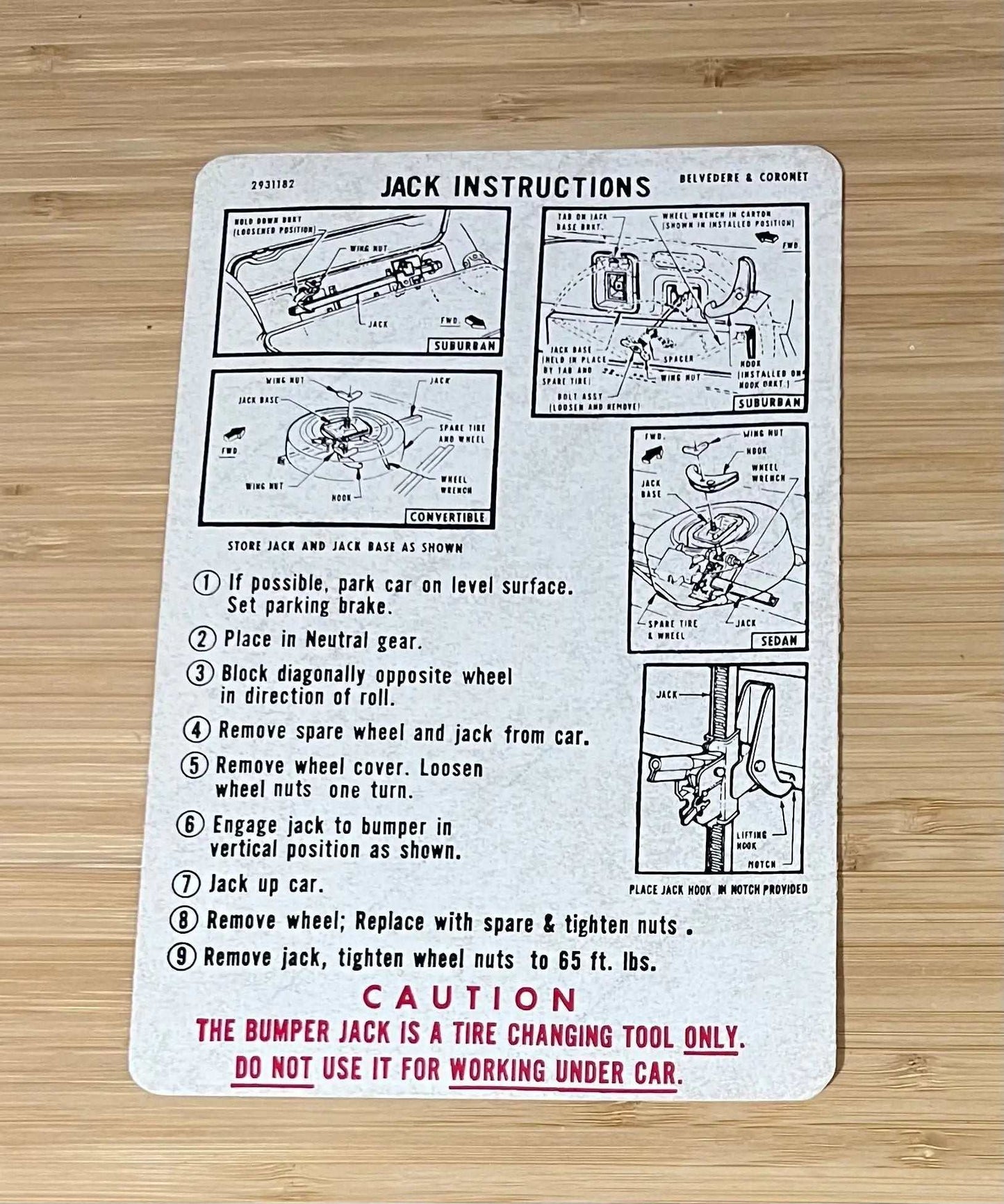 Dodge 1969 Belvedere Coronet Jack Instructions Decal Restoration EXC Condition Relic has been safely stored away with care for decades measures approximately 6.5 in