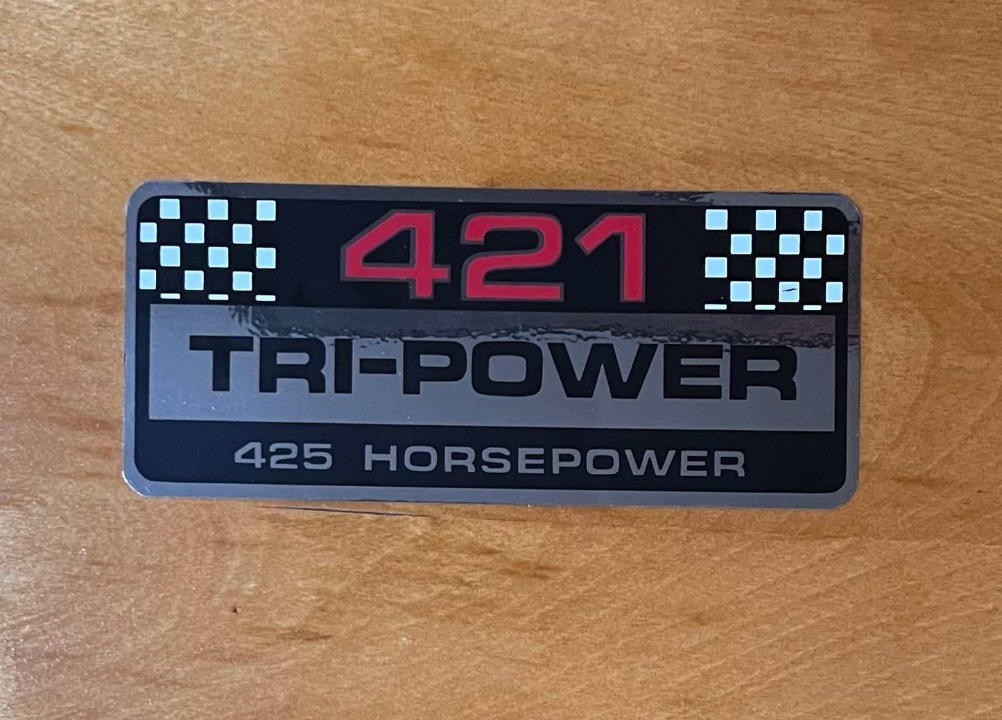 Pontiac 421 Tri-Power 425 Horsepower Air Cleaner Decal EXC Restoration Relic has been stored safely away for decades and measures approx 2.25 in wide x 5 in length