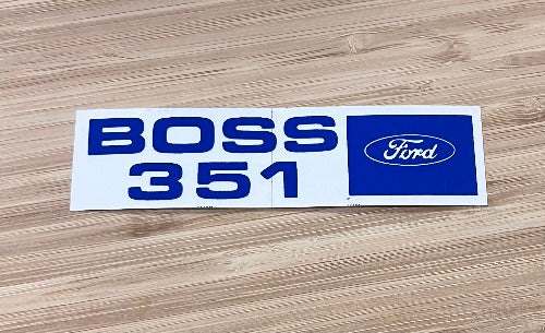 FORD Boss 351 Decal is an adhesive decal measuring 1.25 inch by 4.5 inch approximately. Other Ford, Boss, Shelby, Mustang, part relics to come as we open more boxes