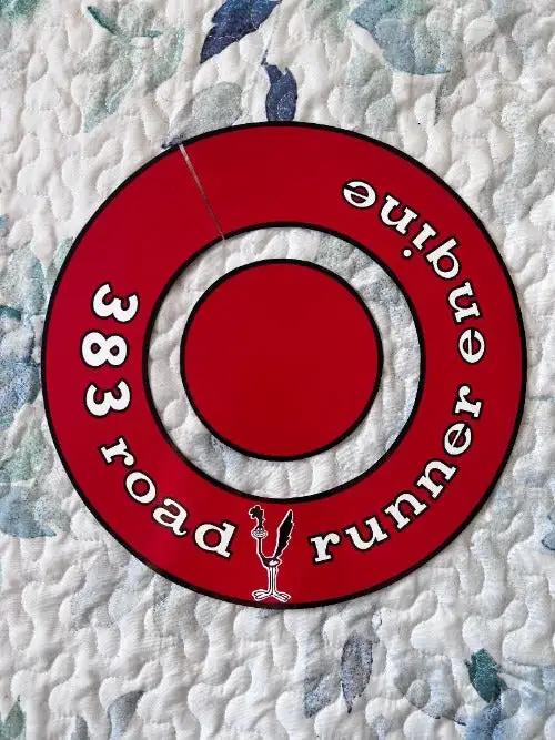 383 Engine Road Runner 1968-1970 DECAL Top Lid Air Cleaner Mopar Plymouth Relic has been stored for decades and measures 2.5 inches in width by 11 inches