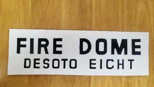 Fire Dome Desoto Eight Valve Cover Decal Mint NOS Item for 1955-1956 relic has been stored safely for decades and measures 2 inches in width by 8 inches in length
