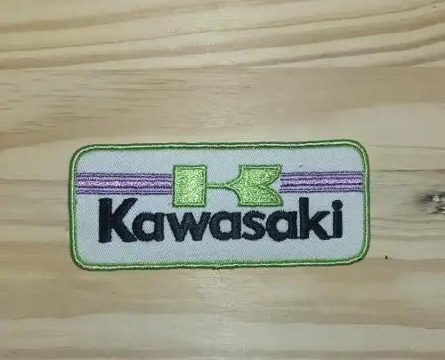 Kawasaki Motorcycle Patch Vintage Rectangle for Jacket, Shirt or hat. Been stored for decades and measure 2 in wide and the length is 5 in with vibrant colours.