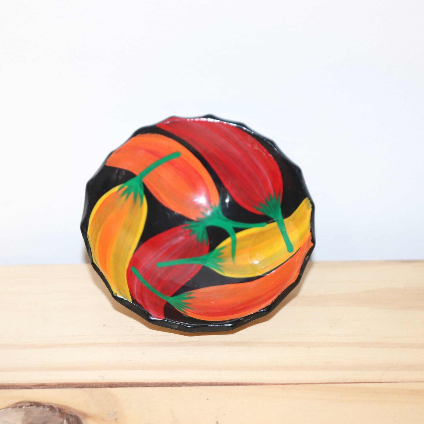 Hot Pepper Mexican Clay Hand Painted Dish. Adorable mint condition item, measures approximately 3 1/2 inches round, light weight and well made