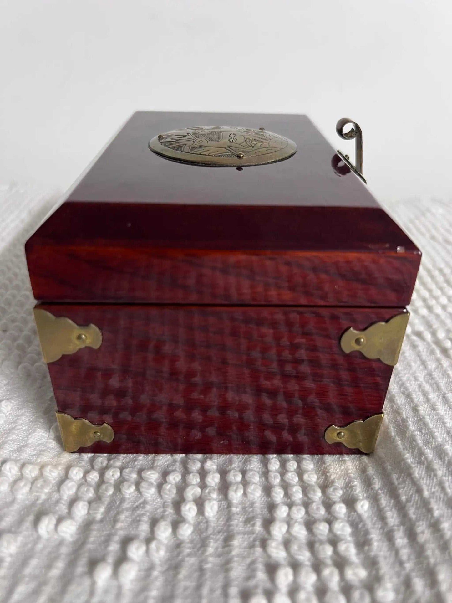 Solid Wood and Brass Treasure Chest Unique Vintage Box Asian Origin, Gorgeous! Removable compartment with storage beneath. Brass top decor, hinges