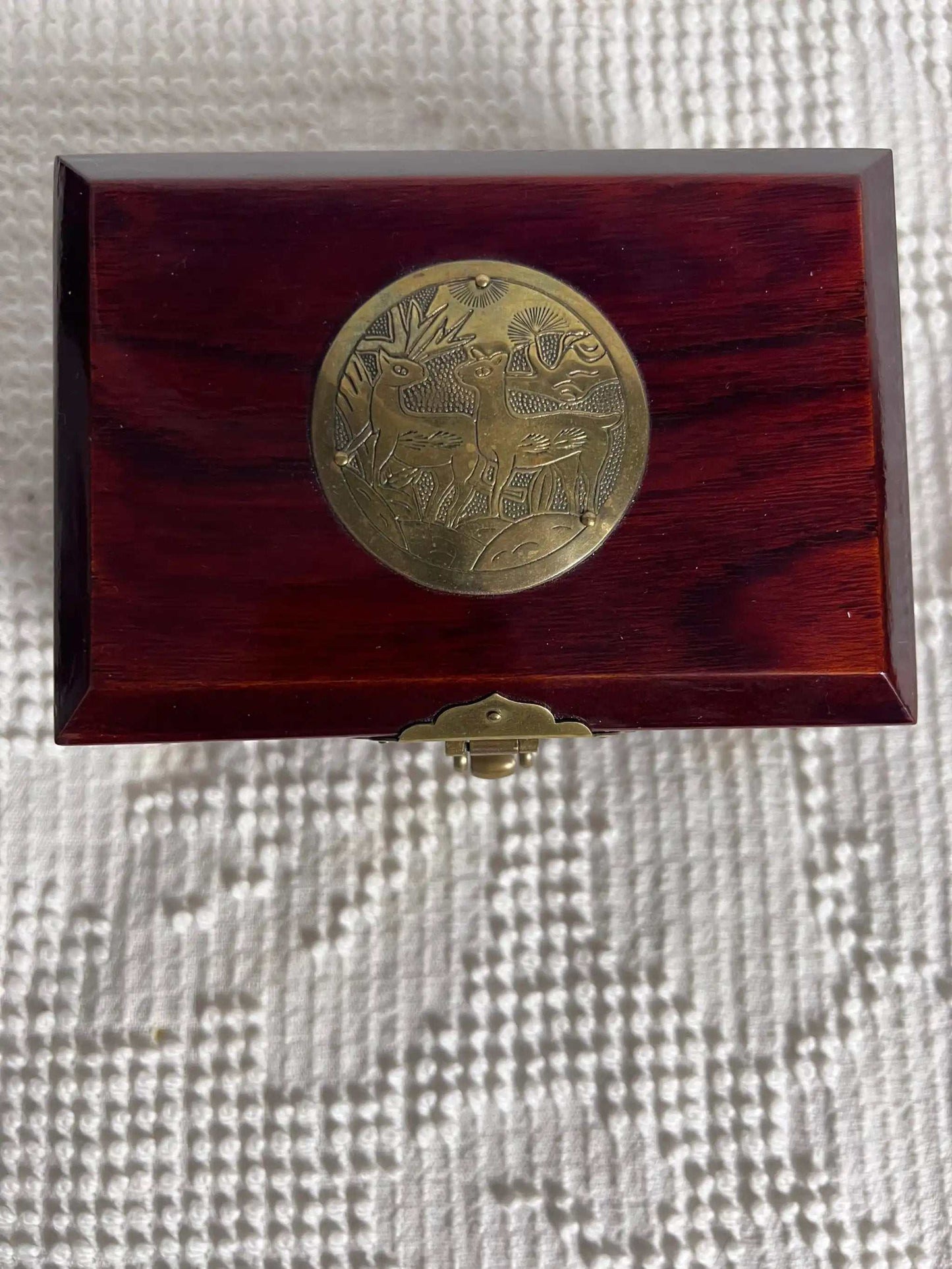 Solid Wood and Brass Treasure Chest Unique Vintage Box Asian Origin, Gorgeous! Removable compartment with storage beneath. Brass top decor, hinges