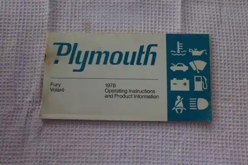 1978 Plymouth FURY VOLARE Brochure Vintage Operating Instructions