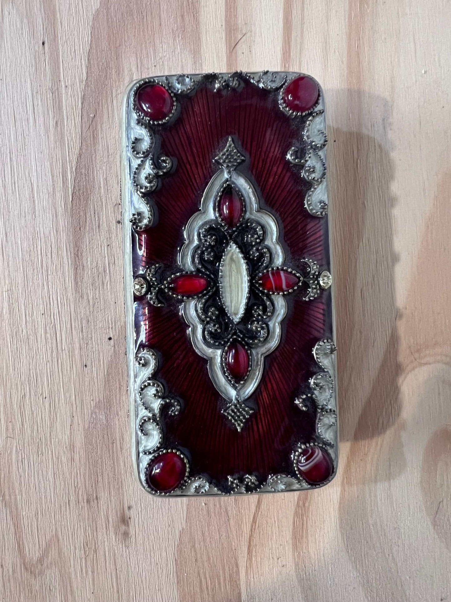 Vintage Enamelware Trinket Box Ornate Embellishments
