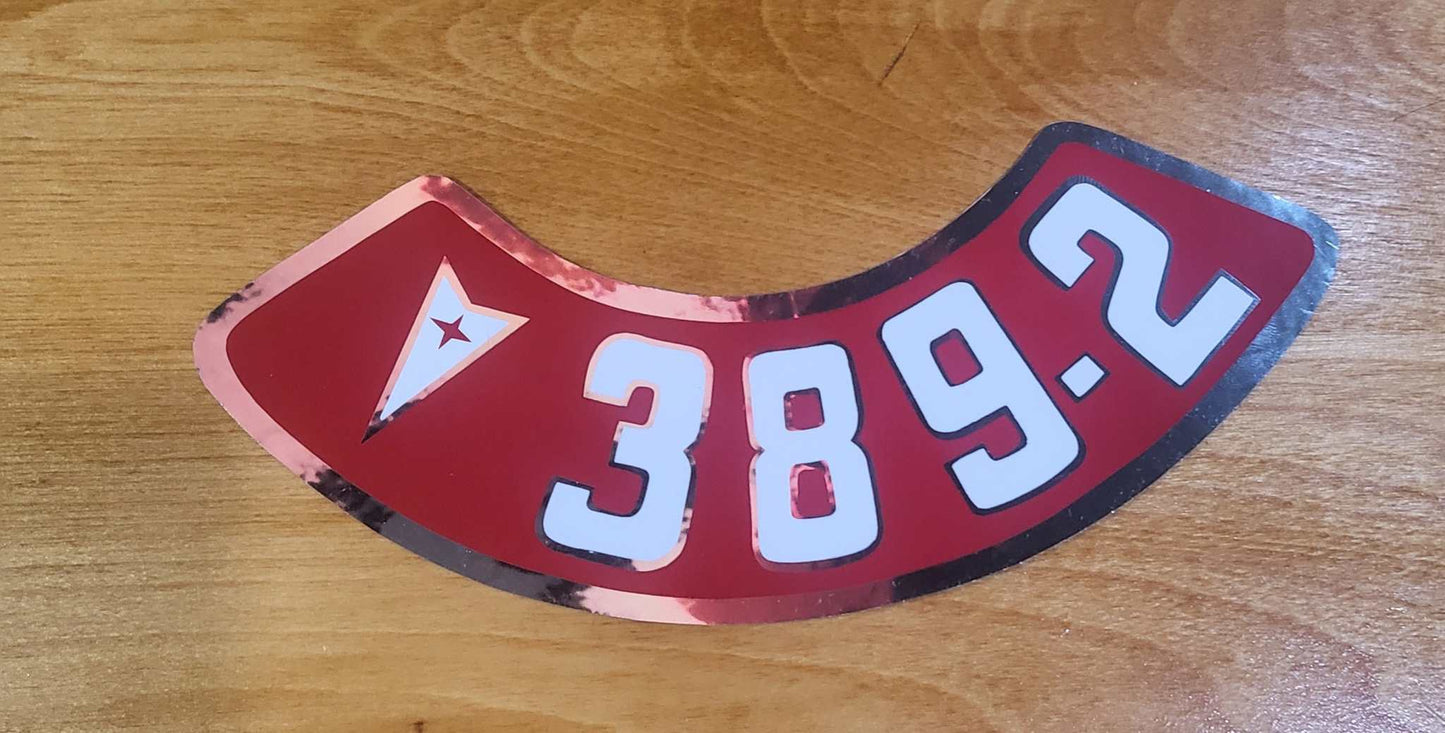 Pontiac 389 2V Air Cleaner Red and Silver Metallic Decal EXC Restoration. Relic has been stored safely away for decades and measures approx 2.5 in wide x 8.75 in