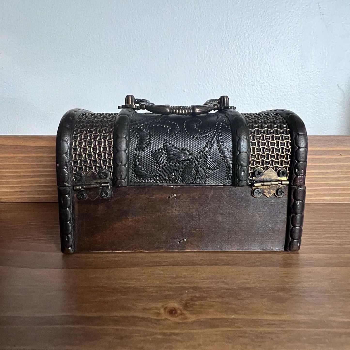 Wooden Trunk Chest Latch Closure Hinged Top Antique Style Detailed