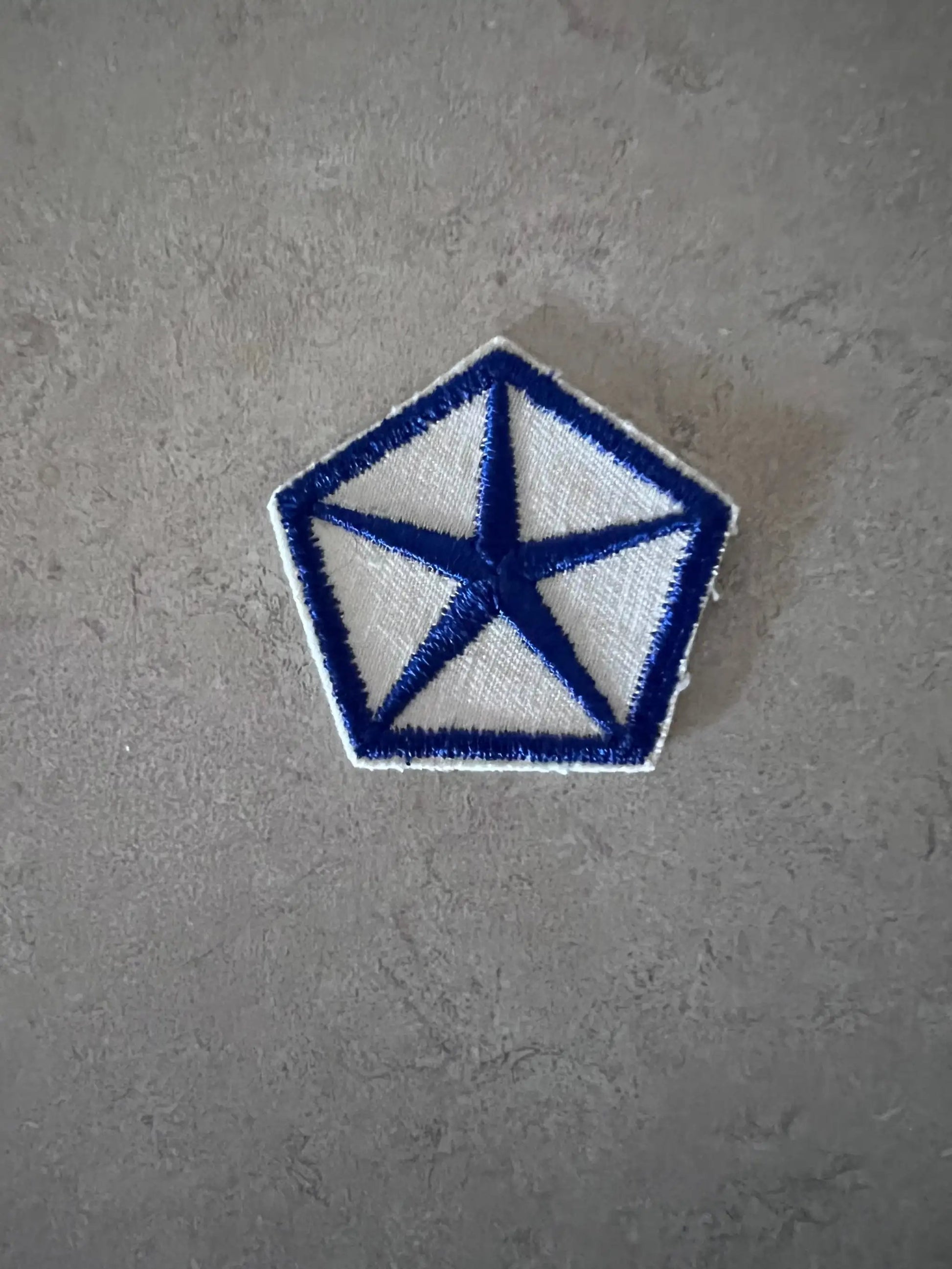 Chrysler Pentastar Logo Vintage Patch Dark Blue Pentagon and Border N.O.S. Relic has been safely stored away for decades and measures approximately 2 in pentagon