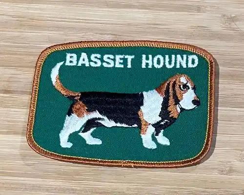 Basset Hound Vintage Patch Rectangle Dog Animals Canine EXC Stitching NOS Item measures approximately 4 inches x 3 inches, OVAL detailed stitching