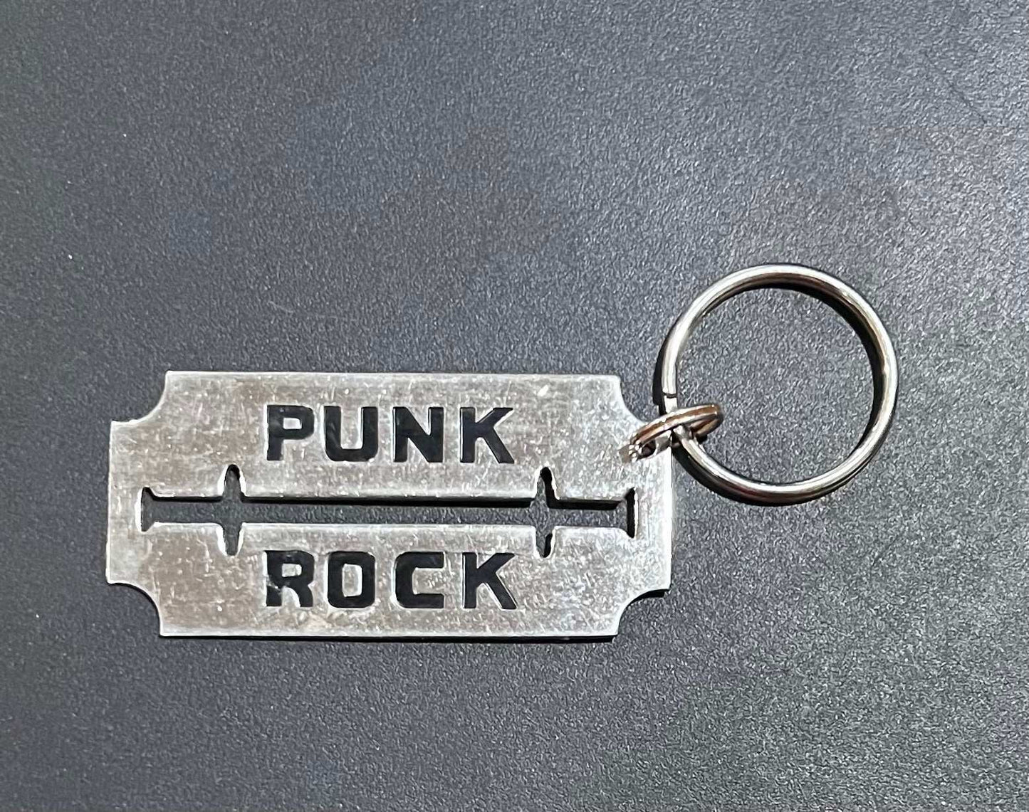 Punk Rock Razor Music Gold Plated Metal Keychain with Engravable Backside N.O.S. Relic has been store safely away for decades and shows some wear but vintage from the 1980s