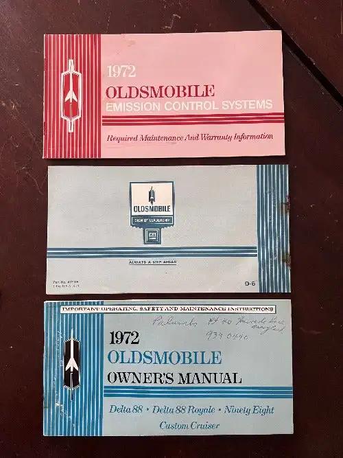 1972 Oldsmobile 4 PK Original Vintage Owners Manual Emissions Consumer Info Brochures and Plastic Brand Sleeve Relics has been safely stored for decades and display