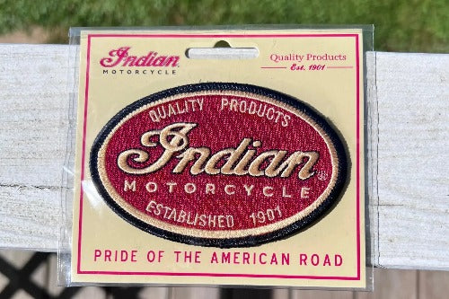 Indian Motorcycle Quality Products Patch still on card 1901 N.O.S. EXC Item Relic has been stored safely away and measures approximately 2.5 x 4 in oval with great