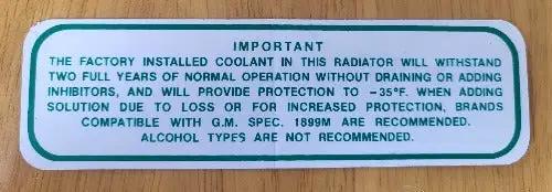 1965 1966 GM Coolant Decal N.O.S. GM AC Delco Officially Licensed Item GM AC Delco relic has been stored for decades and measures 3.75 in wide and the length is 1.5