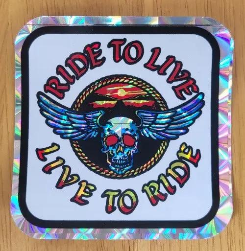 Ride to Live Live to Ride Motorcycle DECAL Iridescent 1970s Vintage Turning back the clock big time with this adhesive decal This relic measures approx 3 inch square
