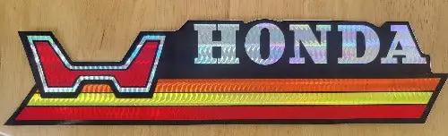 HONDA Logo 1970s Iridescent Decal Bumper Sticker Vintage New Old Stock Turning back the clock big time with this adhesive decal Relic measures approx 2.75 x 11.5 in