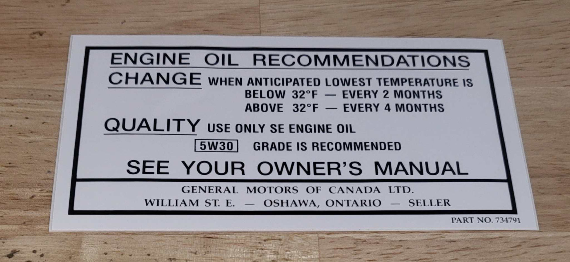 Buick GM 1968-69 Canada Oil Change Decal New Old Stock Excellent Condition Relic has been safely stored away for decades and measures approximately 2.75 inches x 5.2