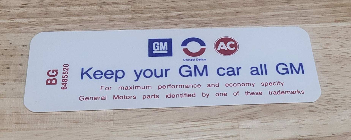 Buick GM GS Skylark 1970-71 350 4V Keep Your GM Car All GM N.O.S. EXC Relic has been safely stored away for decades and measures approximately 1.75 inch x 5.25 inches