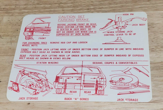 Buick 1968-69 Skylark Special GS Jack Instruction Decal New Old Stock EXC Relic has been safely stored away for decades and measures approximately 4 inch x 5 inches