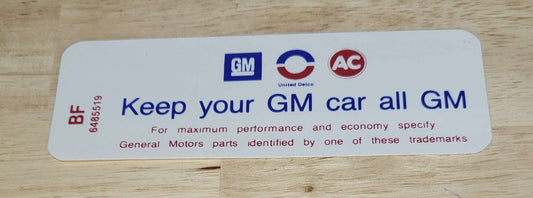 Buick 1970-71 350 2V HD Keep Your GM Car All GM Decal GS 350 LeSabre Relic has been safely stored away for decades and measures approximately 1.75 inch x 5 inches