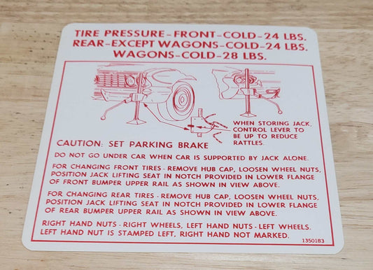 Buick GM 1962 Jack Instruction and Tire Pressure Decal New Old Stock EXC Relic has been safely stored away for decades and measures approximately 5 inches square