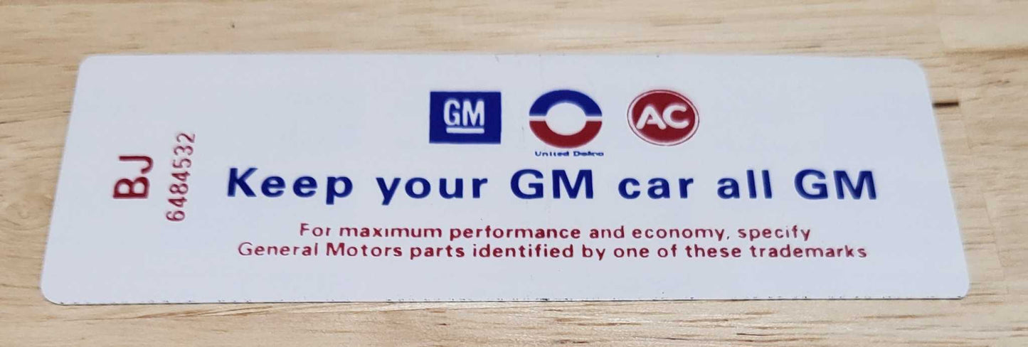 Buick GM 1969 GS 350 4V 430 4V Decal Keep Your GM All GM N.O.S. EXC Relic has been safely stored away for decades and measures approximately 1.5 inch x 4.5 inches