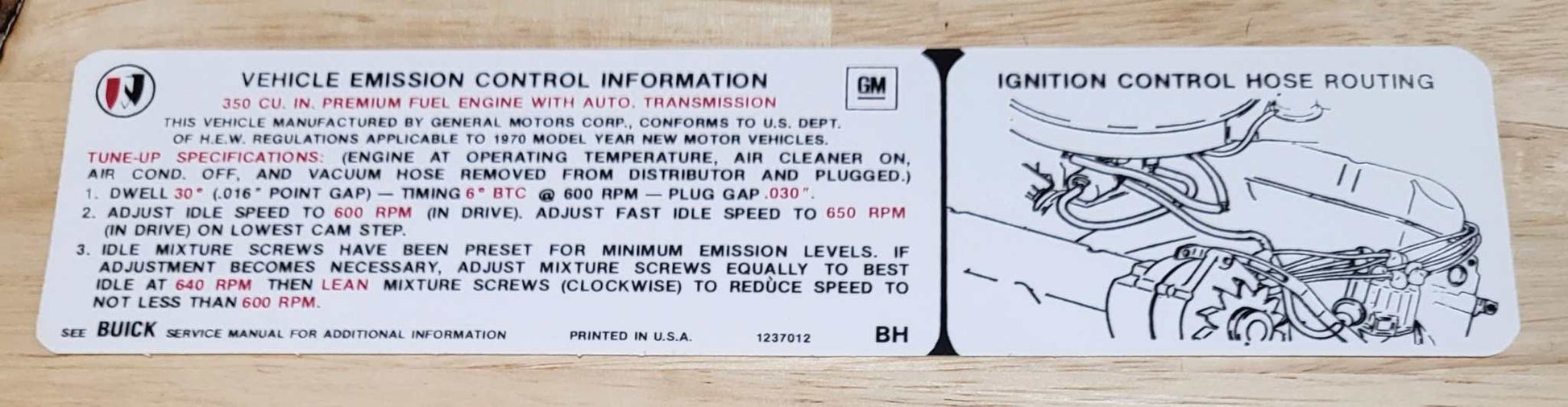 Buick GM 1970 Late GS 350 4V Decal Automatic Transmission Emission NOS Relic has been safely stored away for decades and measures approximately 2.25 inch x 8.75 inch