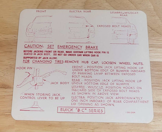 Buick 1967 Electra LeSabre Wildcat Jack Instructions Decal Restoration Relic has been safely stored away for decades and measures approximately 4 inch x 4.75 inches