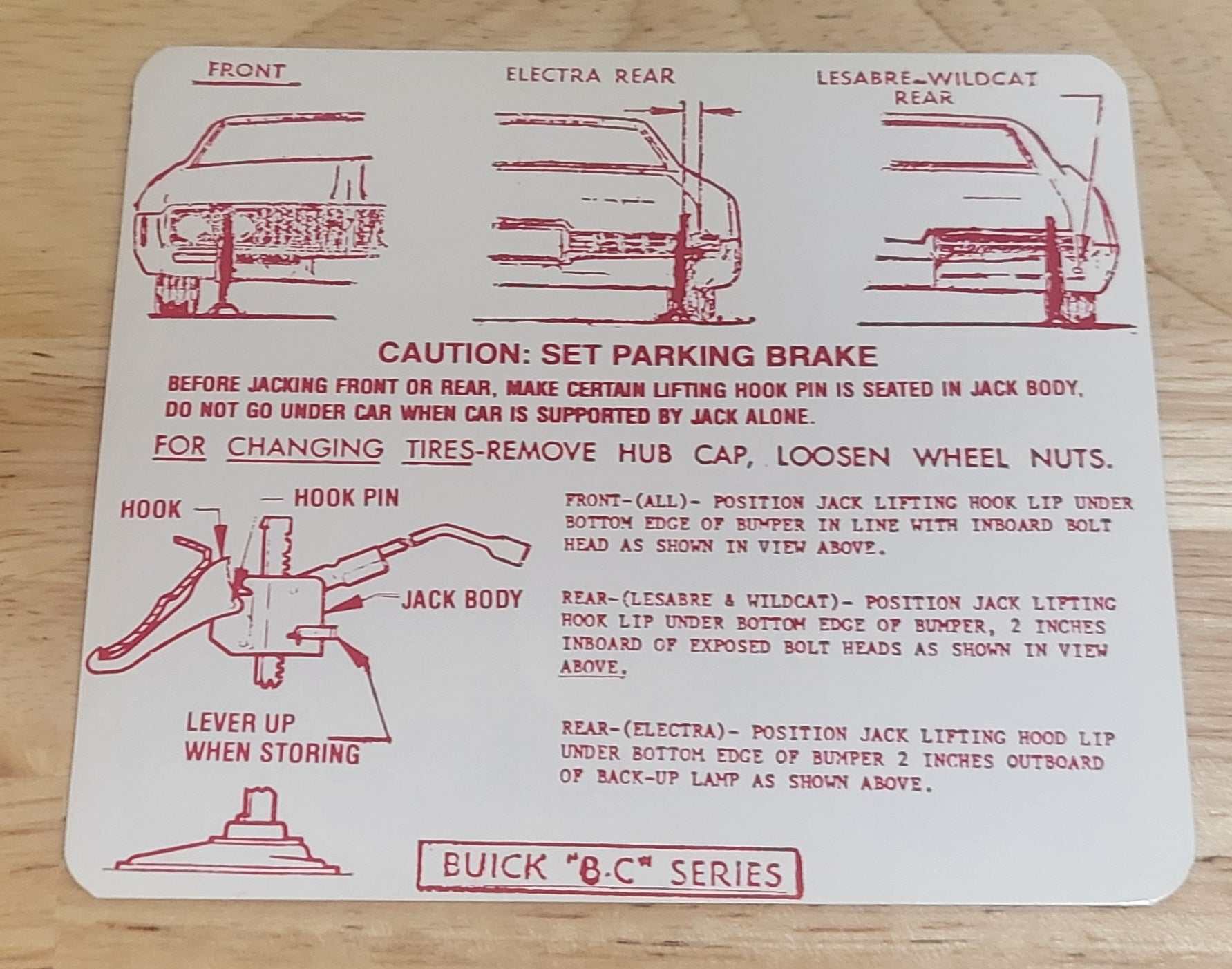 Buick 1969 Electra LeSabre Wildcat Jack Instructions Decal Restoration Relic has been safely stored away for decades and measures approximately 4 inch x 4.75 inches