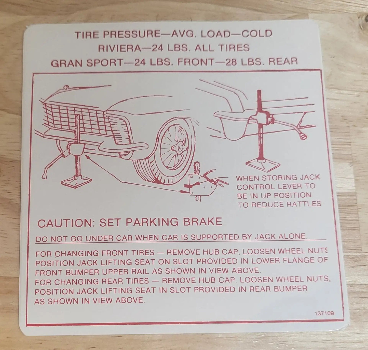 Buick 1965 Riviera GS Jack Instructions Decal Restoration N.O.S. EXC Relic has been safely stored away for decades and measures approximately 5 inch x 4.75 inches