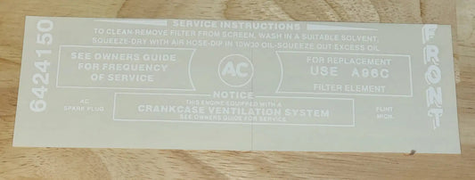 Buick 1969 340 4V Air Cleaner Service Instructions Decal GS 400 Restoration Relic has been safely stored away for decades and measures approximately 2.25 inch x 7.25 inches