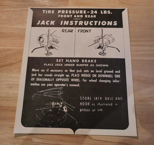 Cadillac 1959-60 Jack Instructions Decal Restoration Card Excellent Condition N.O.S. Rare Relic has been safely stored away for decades and measures approximately a 8.5
