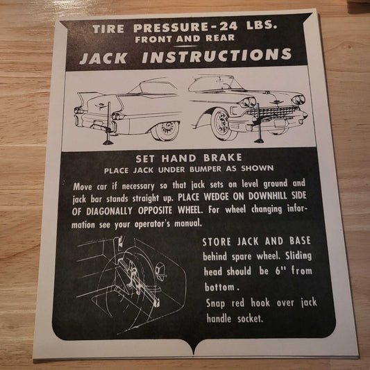 Cadillac 1958 Jack Instructions Decal Restoration Card EXC Condition N.O.S. Rare Relic has been safely stored away for decades and measures approximately a 8.5 inch
