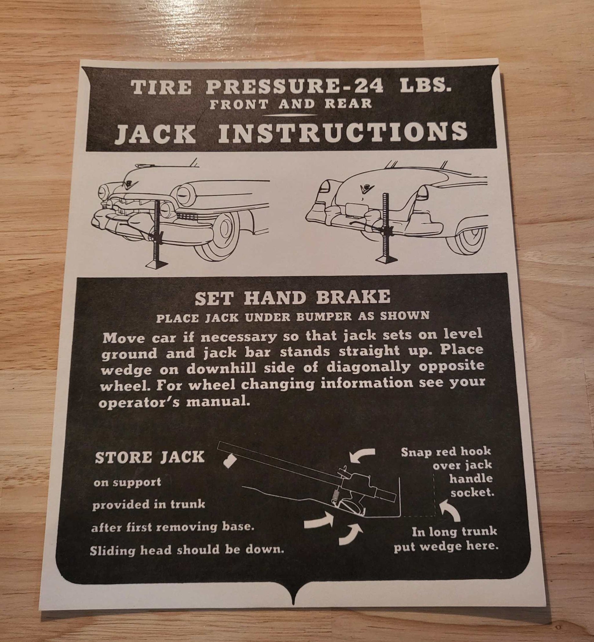 Cadillac 1951-52 Jack Instructions Decal Restoration Card EXC Condition N.O.S. Rare Relic has been safely stored away for decades and measures approximately a 8 inch