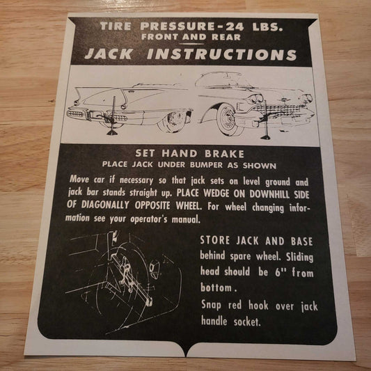 Cadillac 1958 Jack Instructions Decal Restoration Card EX Condition N.O.S. Rare Relic has been safely stored away for decades and measures approximately a 8.25 inch