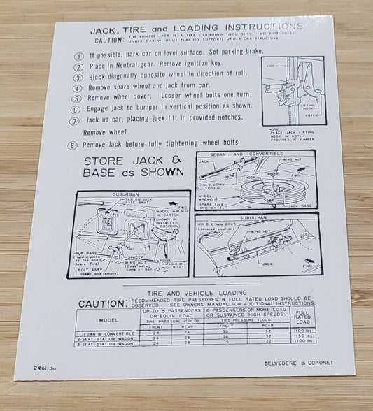 Dodge 1966-67 Belvedere Coronet Jack Instructions Decal Restoration EXC Relic has been safely stored away with care for decades measures approximately 1.25 inch x 3