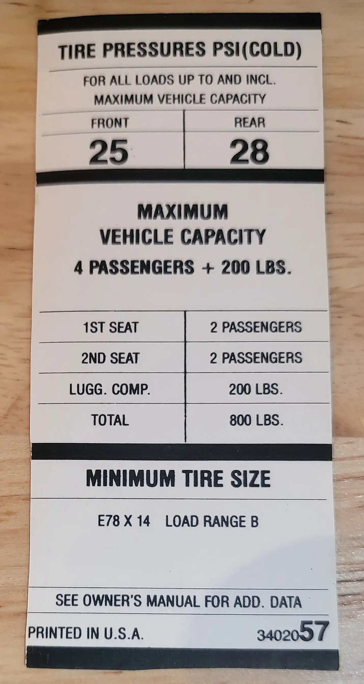 Dodge 1970 Dart Duster Tire Pressure E78 X14 Decal Restoration NOS EXC Relic has been safely stored away for decades and measures approximately 1 in x 4 in