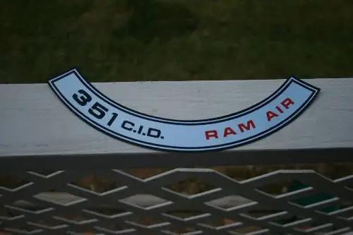 351 RAM AIR SHELBY 1969 Decal FORD AIR CLEANER MINT New Old Stock Item Relic has been stored safely away for decades and measures approximately 11.5 x 1.5 inches