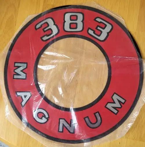 383 Magnum DECAL Red and Silver Metallic Top Air Cleaner 1966-1970 NOS. Mopar This relic has been stored for decades and measures 2.5 in in width by 11 in CIRCLE