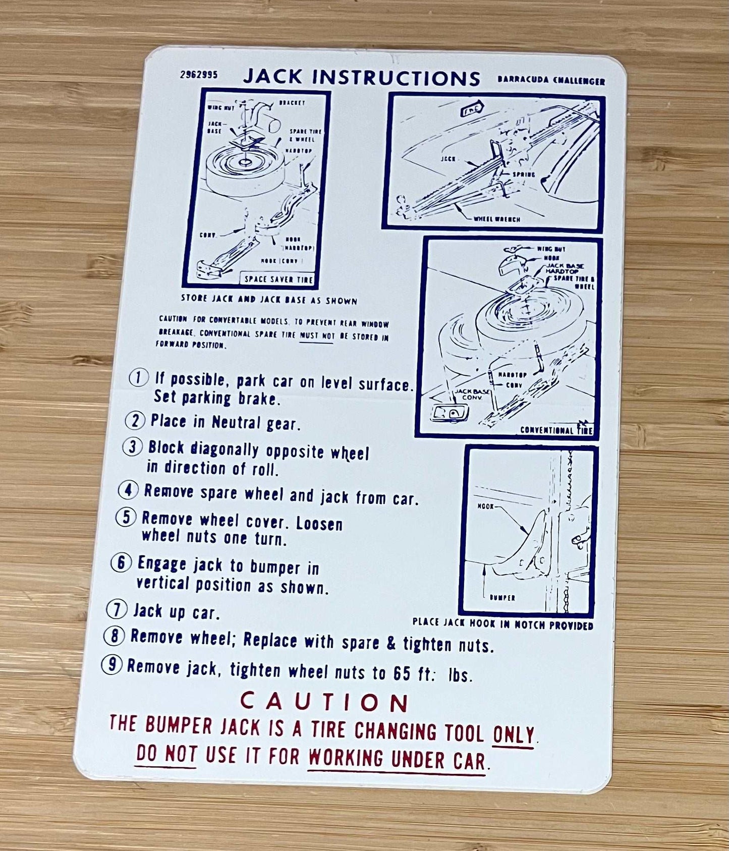 Dodge Challenger 1970-71 Plymouth Cuda Jack Instructions Decal Restoration EXC Condition Relic has been safely stored away with care for decades measures approximate