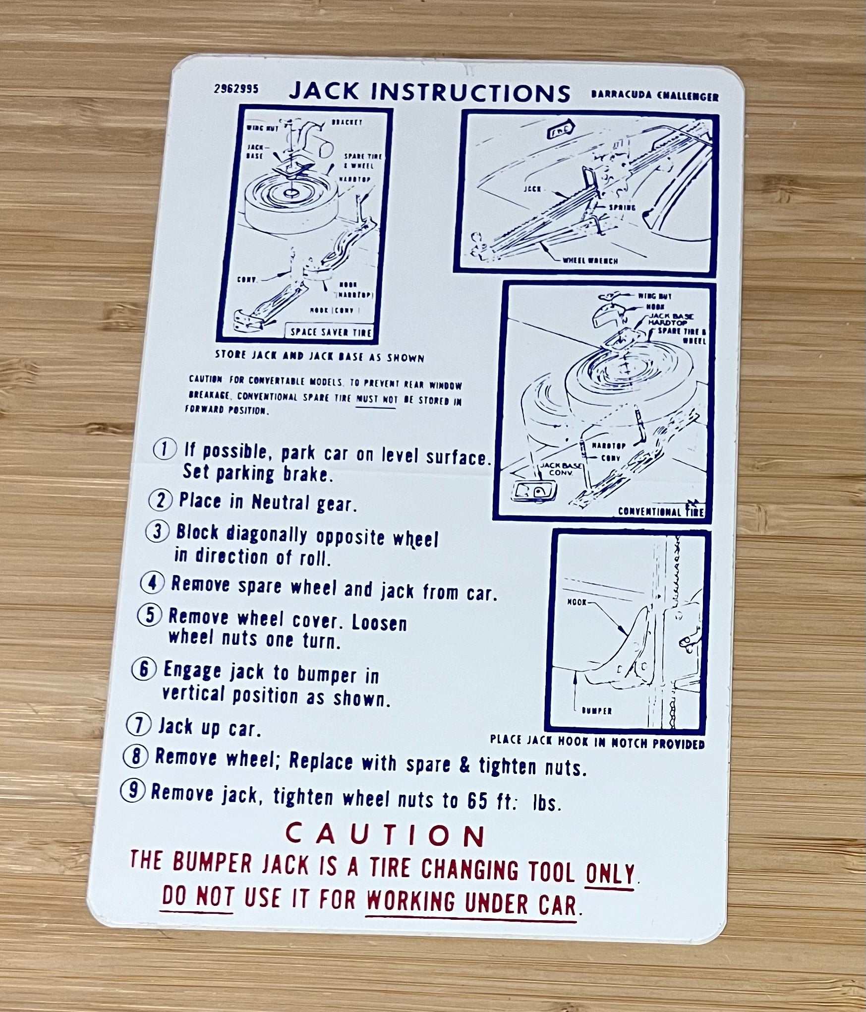 Dodge Challenger 1970-71 Plymouth Cuda Jack Instructions Decal Restoration EXC Condition Relic has been safely stored away with care for decades measures approximate