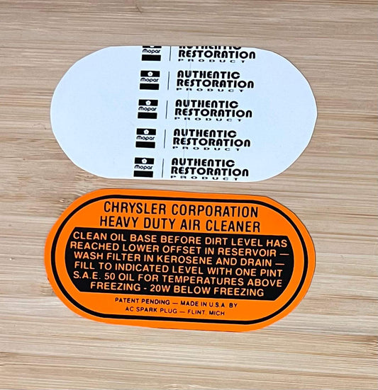 Chrysler 1939-41 1949-56 Oil Bath Air Cleaner Decal N.O.S. Restoration EXC Relic has been stored away safely for decades and measures approximately 2 in x 4 inches