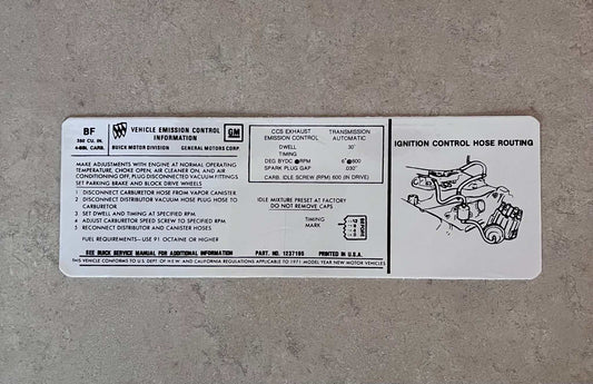Buick 1971 350 4V AT Transmission Emission Decal Skylark GS 350 Decal EXC Restoration Condition Relic has been stored away for decades and measures approximately