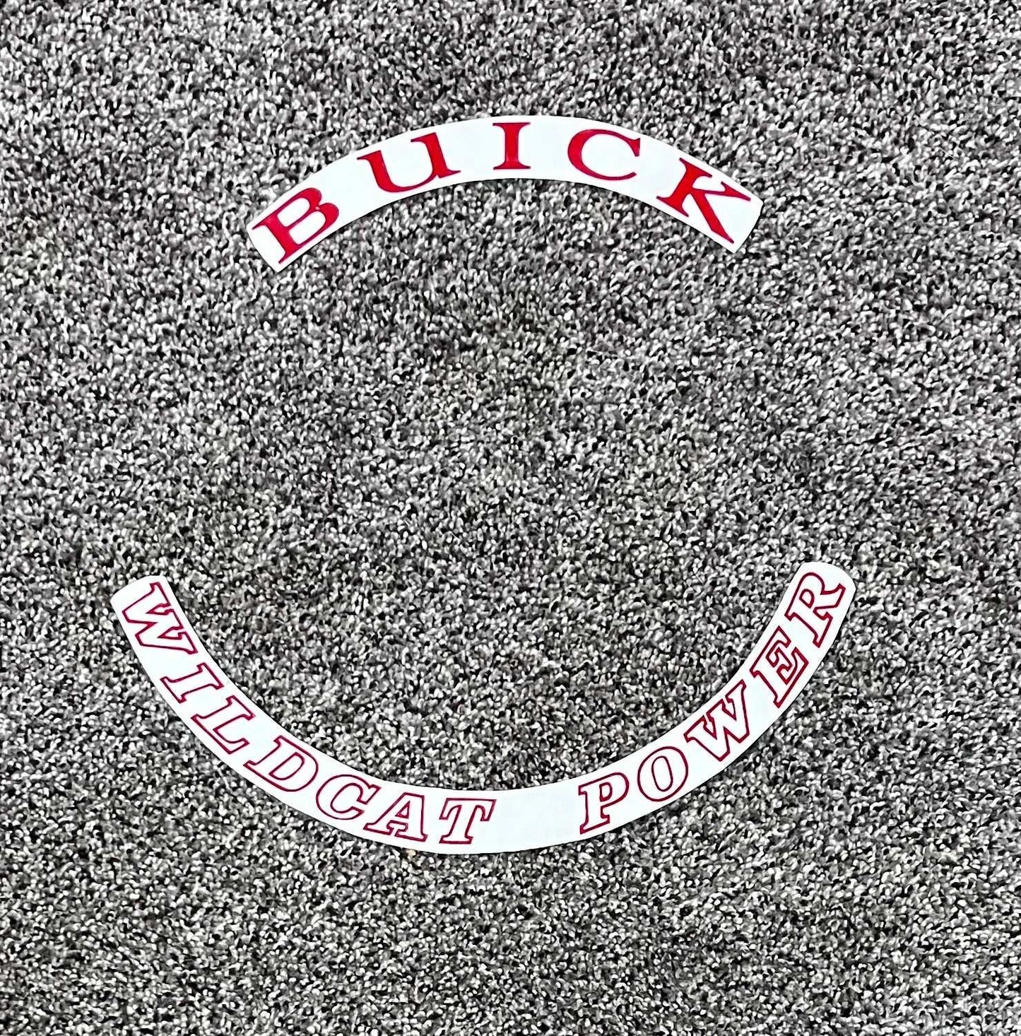 Buick 1967 Wildcat Power 2 piece Air Cleaner Decal N.O.S. EXC Condition Relic has been safely stored away for decades and measures approximately 1 inch x 12 inches