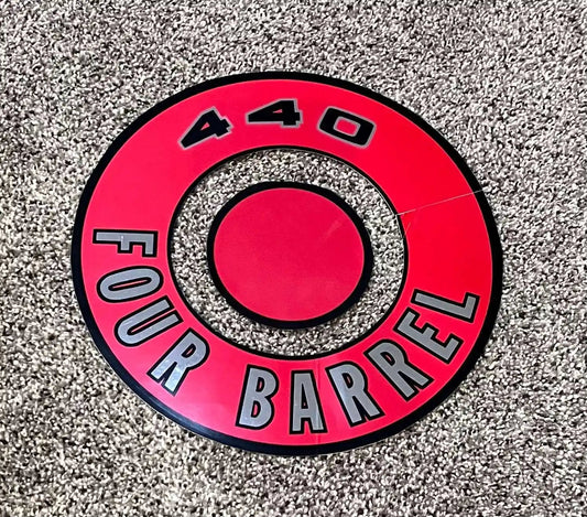 Dodge Plymouth 1966-68 440 Four Barrel Red Air Cleaner Decal EXC 2 PC Restoration Relic has been safely stored away for decades and measures approximately 10.5 inch