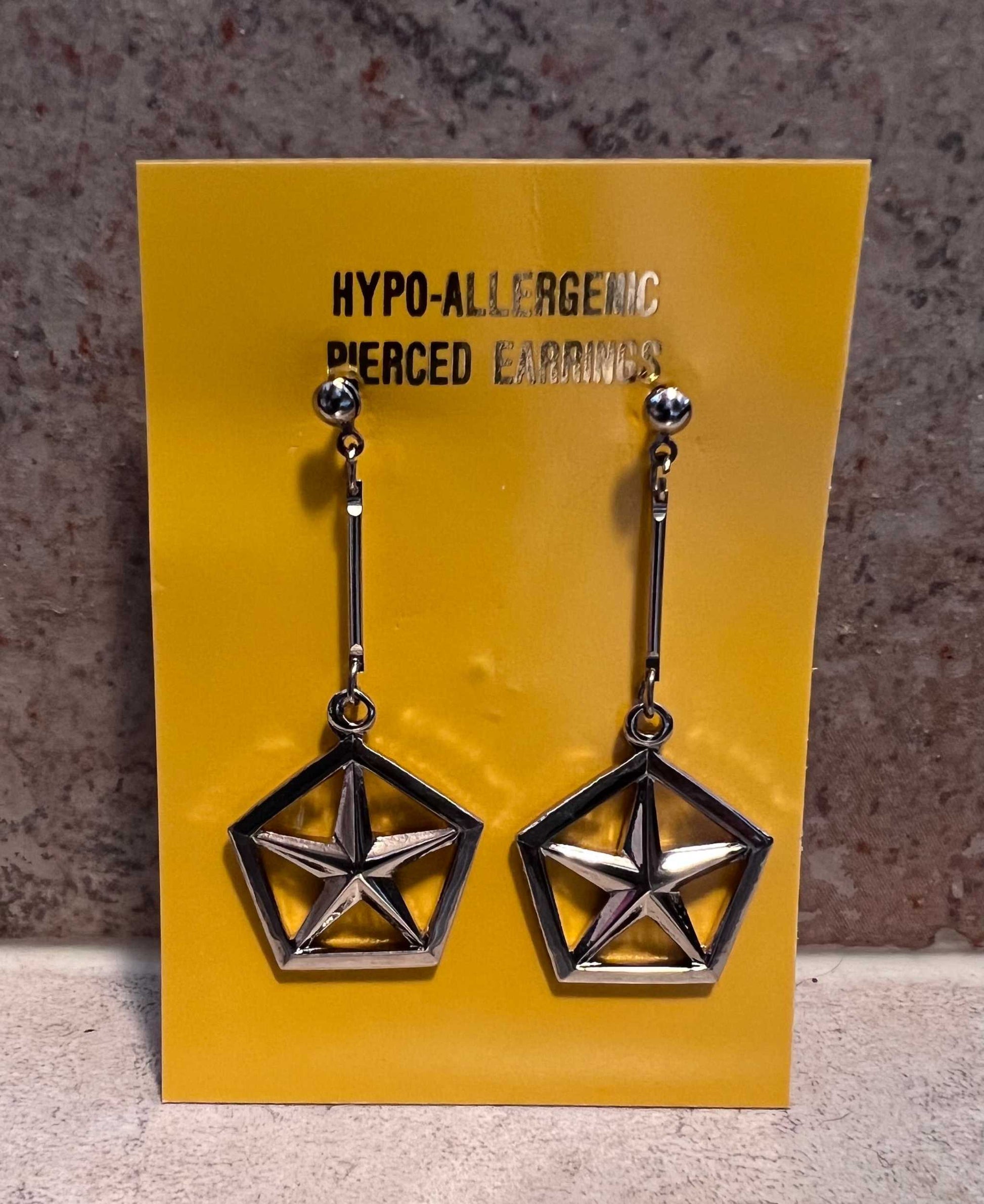 Chrysler Plymouth Dodge Pentastar Silver Color Earrings Pair Post Hypo Allergenic Accessories EXC Relic has been store safely away for decades and will be a great