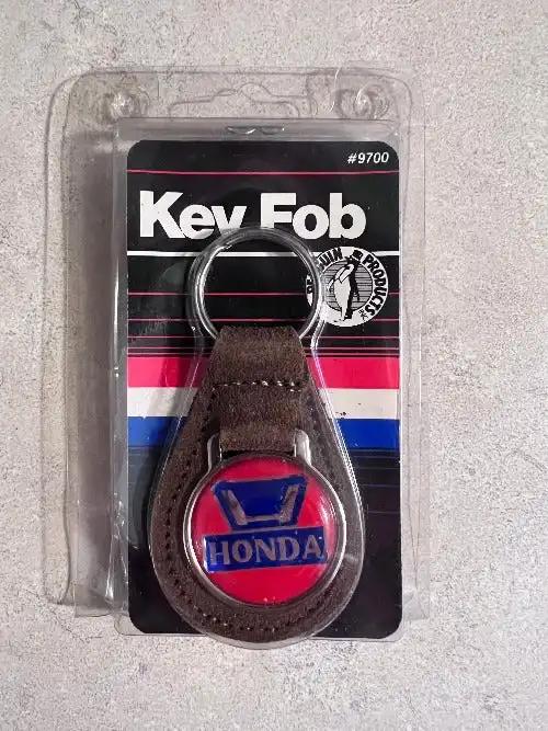 Honda Logo Brown Leather Vintage 1970s Key Fob