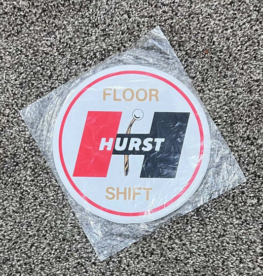 Hurst Floor Shift Restoration Decal Large Circle New Old Stock Excellent Condition Relic has been safely stored away for decades and measures approximately a 6.5 in